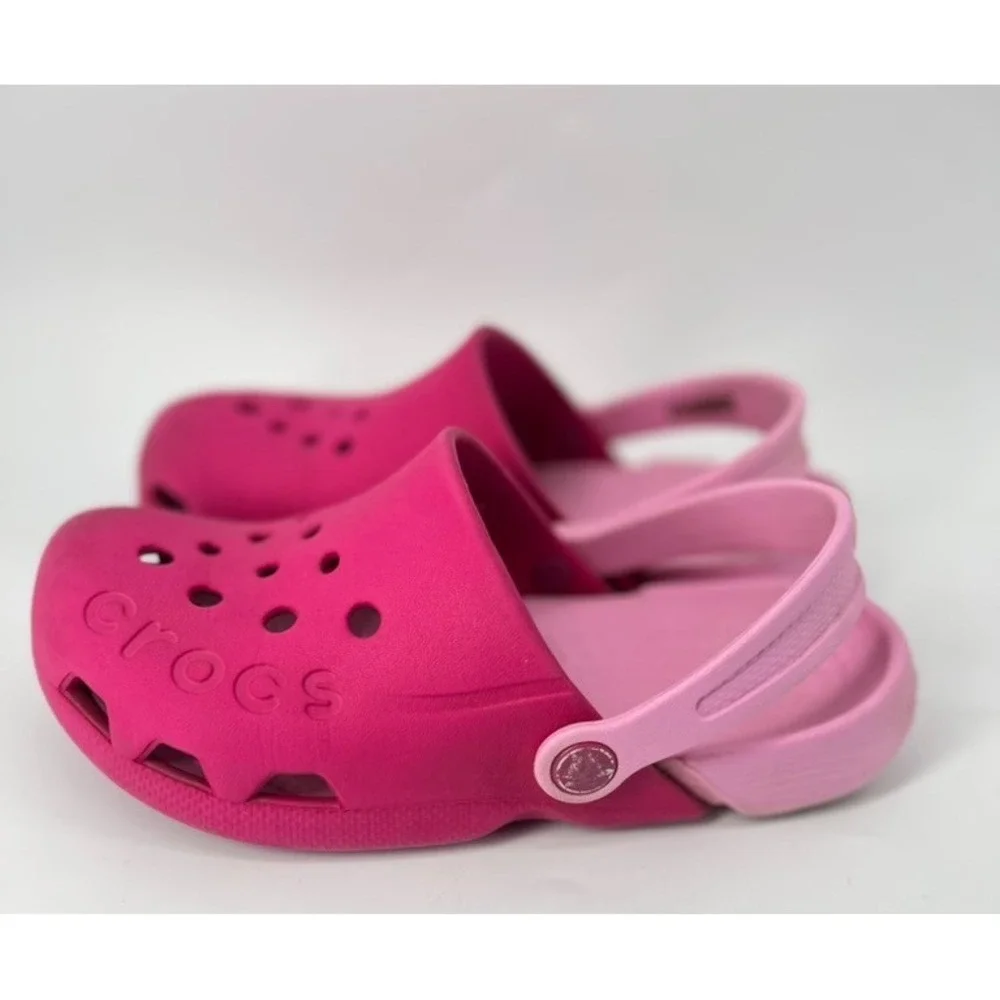 Crocs Kids Electro Clog Candy Pink Carnation Two Tone Shoes Size J 2
